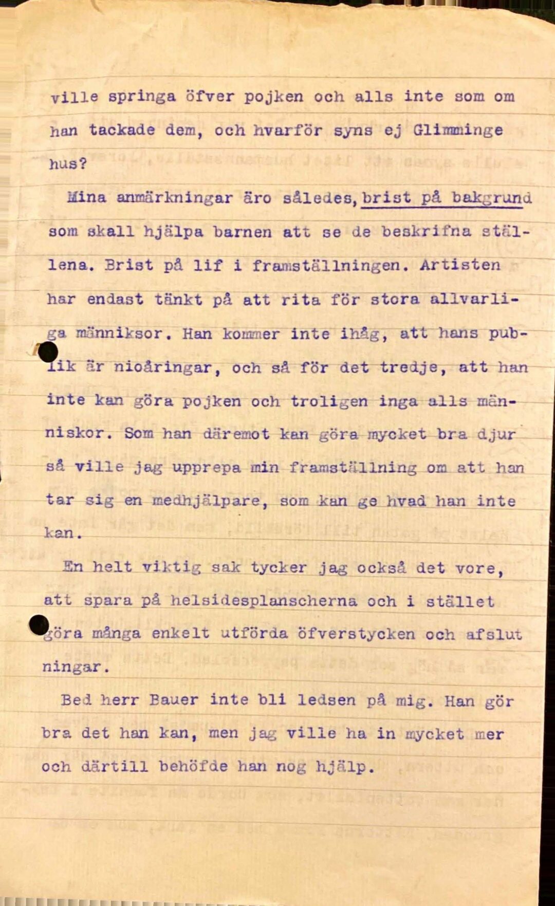 Maskinskrivet brev.